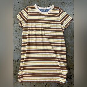 L.L. Bean Signature 100% Cotton Brown and Yellow Striped T-Shirt Dress Size L